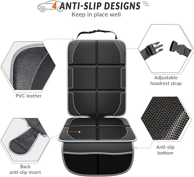 Gimars Car Seat Protector, 2 Pack, XL Thicken EPE Cushion Waterproof 600D Fabric Car Seat Cover for Child Car Seat with Nonslip Backing Mesh Pockets for Baby SUV Sedan Truck Leather Seats, Black-Gray - Image 4