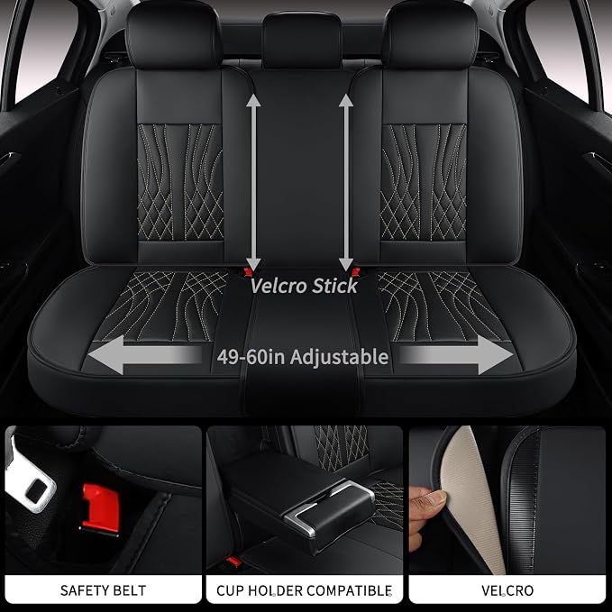 MINGBRON Leather Car Seat Covers 5 Pieces, Full Set Universal Seat Covers for Cars, Waterproof Nappa Leather Auto Seat Protectors, Black Car Seat Cover Most Sedans SUV Pick-up Truck Black&BeigeLine - Image 5