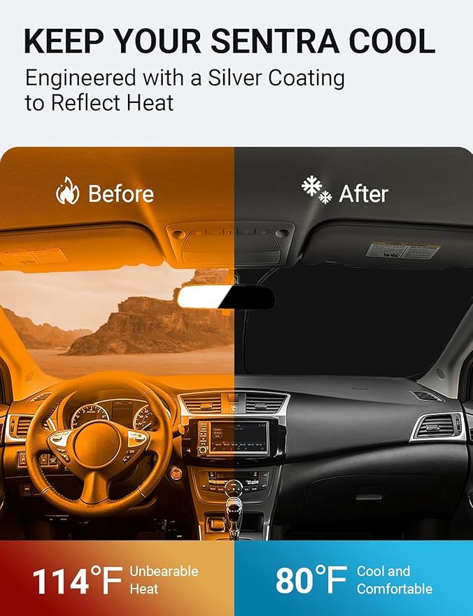 Proadsy Custom Fit Car Windshield Sun Shade for 2013-2019 Nissan Sentra | 240T Heat Shield, Drops Temp 54°F, Blocks 99% UV, Prevents Dashboard Cracking, Summer Parking & Beach Trips, Easy Twist-Fold - Image 3