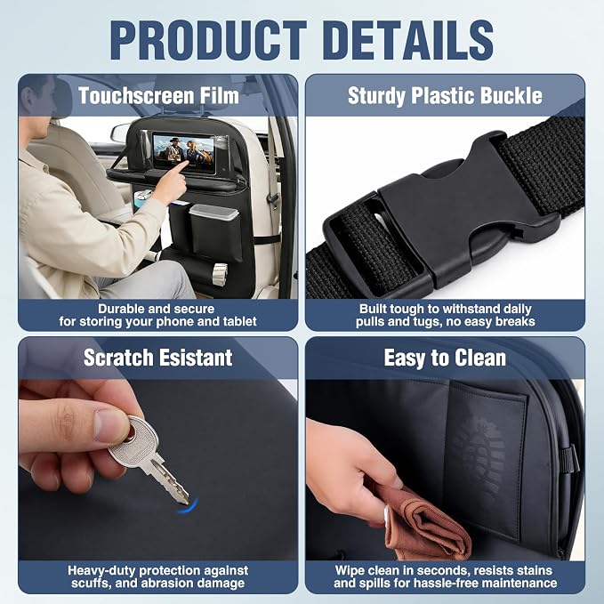 Nilight Car Seatback Organizer 1PC Black PU Leather Universal | Foldable Tray Tablet Holder Tissue Box Removable Bucket Waterproof Storage Bag for Cars Vans SUVs MPVs Pickup Trucks - Image 6