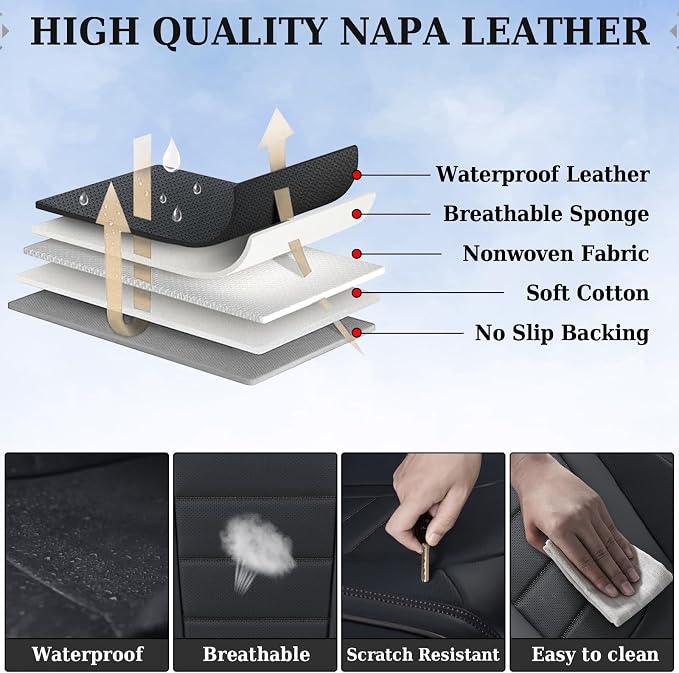 Coverado Seat Covers, Car Seat Covers Front Seats, Car Seat Protector Waterproof, Car Seat Cover, Car Seat Cushion Nappa Leather, Black Seat Covers for Cars Carseat Cover Universal Fit for Most Cars - Image 8