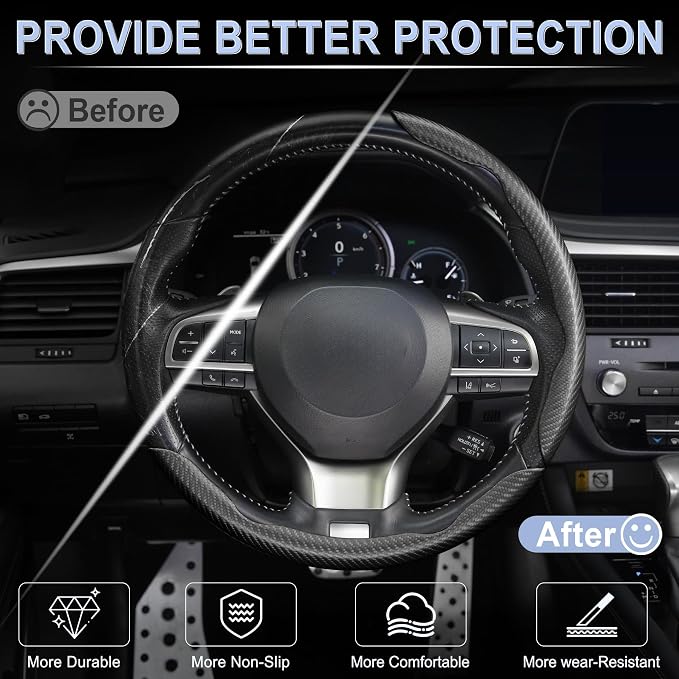 3pcs Carbon Fiber Anti-Skid Steering Wheel Cover, Waterproof & Segmented Butterfly Design, Universal 99% Vehicle Wheel Cover Protector, Car Interior Accessories (Black-3pcs) - Image 5