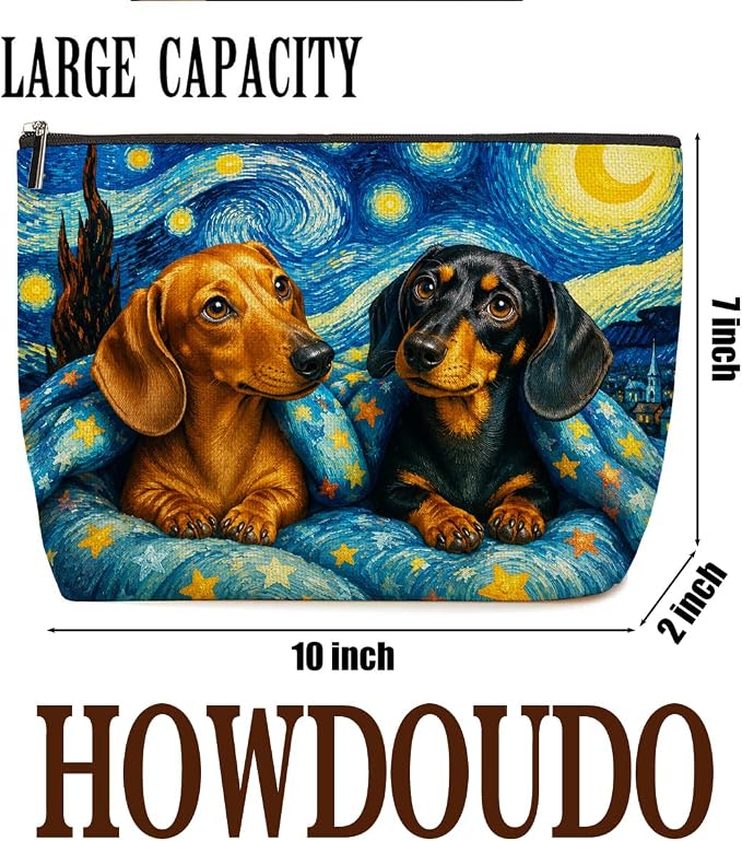 Starry Sky Dachshund Makeup Bag Cute Dog Cosmetic Bag Gifts for Women | Durable Travel Organizer Pouch for Women, Outdoor Portable Toiletry Bag, Christmas Birthday Gift for Mom Friend, Dog lovers - Image 4