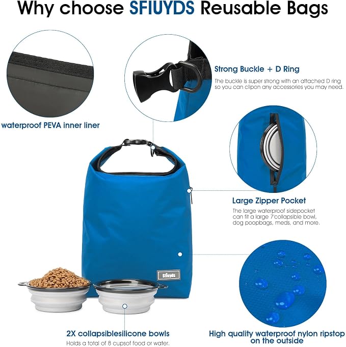 Pet Food Storage Bag Travel Dog Food Container 2PCS Collapsible Dog Travel Bowls and Zipper Side (Blue, Small) - Image 4