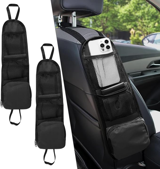 2PS Car Seat Side Organizer, Auto Seat Storage Hanging Bag, Multifunctional Vehicle Mesh Pocket Hold, Car Accessories Car Organizer Can Hold Phone, Wallet, Glasses for Most Cars by Middrivr