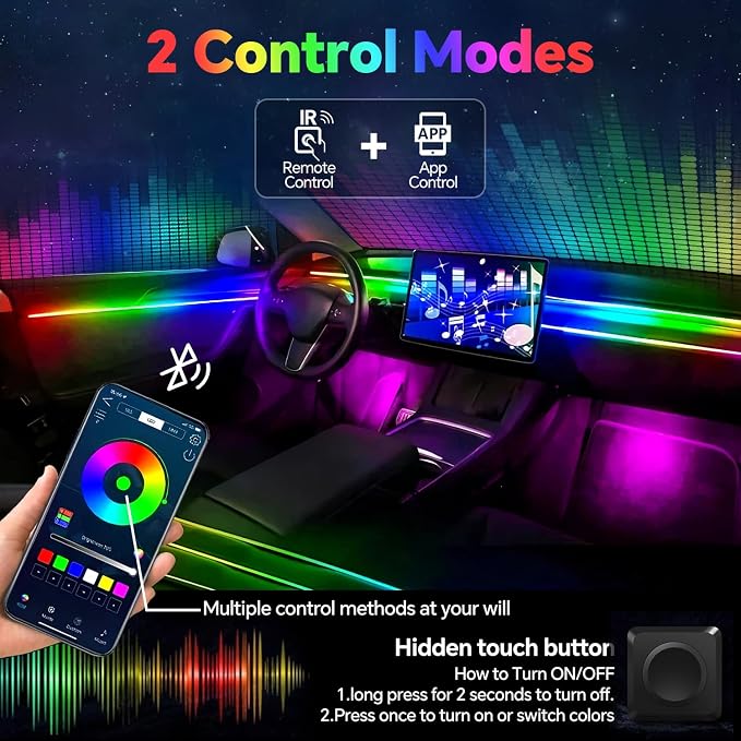 Dream Color Acrylic Interior Car Ambient Light Kit, Bphuny 18 in 1 593 LEDs Fiber Optic Multiple Modes Decoration Atmosphere Lights with Music Dynamic Rainbow Rhythm, RGB Neon Lights for All Cars - Image 2