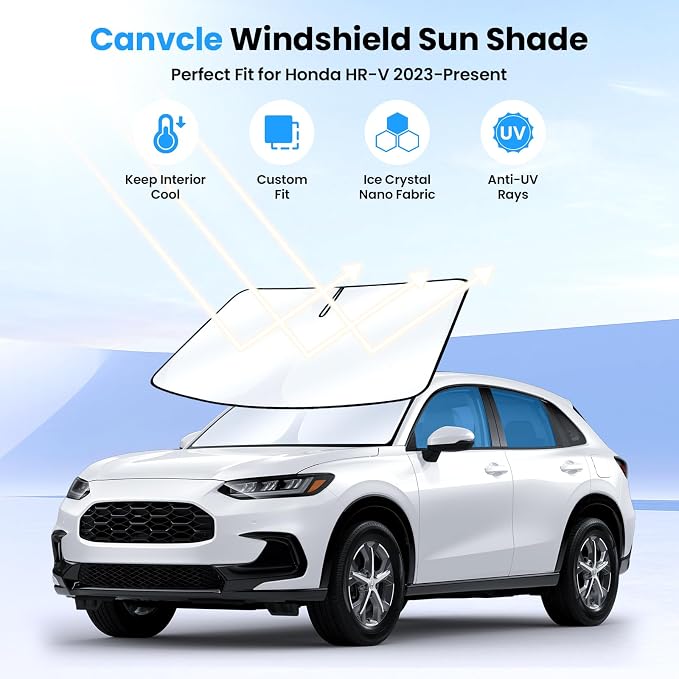 Canvcle Windshield Sun Shade for Honda HR-V 2023-2025 2026 HRV Accessories Upgraded Double-Layer Front Window Sunshade Cover Sun Visor Protector Foldable Block UV Rays Keep Vehicle Cool - Image 2