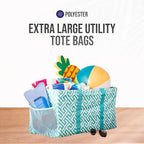 Extra Large Utility Tote Bag - Oversized Collapsible Reusable Wire Frame Rectangular Canvas Basket With Two Exterior Pockets For Beach, Pool, Laundry, Car Trunk, Storage - Geometric Teal - Image 7