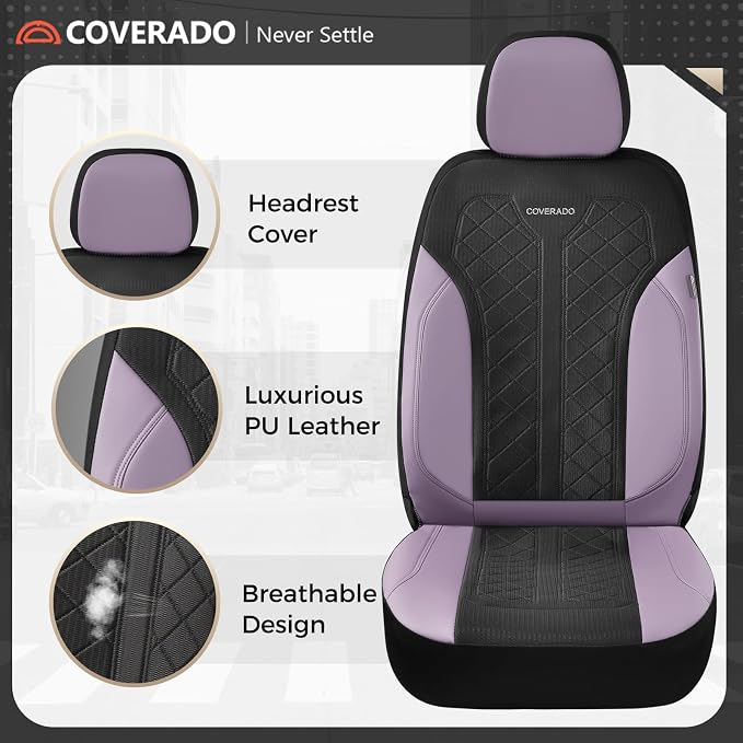 Coverado Front Seat Covers, Automotive Seat Covers 2 Seats, Leather Car Protectors 2-Pack, Auto Seat Covers Universal Fit for SUV, Vans, Sedan, Truck - Image 3