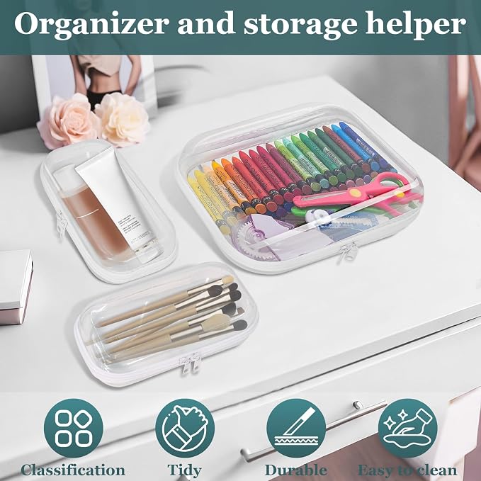 Clear Hard Shell Zipper Cases(3 Packs), Plastic Hard Sided Zippers Pouches Clear Hardshell Pencil Case For Storage, Diaper Bag Organizer Bliss Bins 2*Small/1*Medium - Image 4