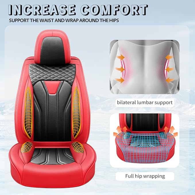 Fit Avalon Premium Leather Car Seat Covers for Toyota Avalon 2001-2021 2022 - Waterproof，Breathable，All-Weather Seat Cushion Protecto & Airbag Compatible, 2 Front Seat Red&Black - Image 7