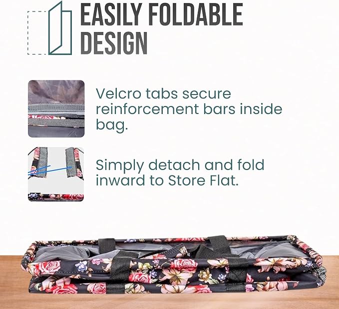 Extra Large Utility Tote Bag, Oversized Collapsible Reusable Wire Frame Rectangular Canvas Basket With Two Exterior Pockets For Beach, Pool, Laundry, Car Trunk, Storage - Rose - Image 5