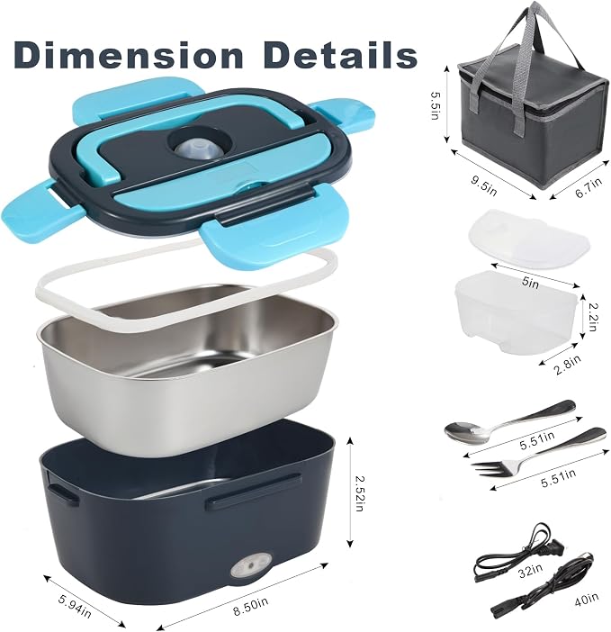 SOHIDA 1.5L Electric Lunch Box, 80W Heated Lunch Box (Sky Blue) | Portable Warmer for Car/Truck/Work, 12V/24V/110V Lonchera Eléctrica Portátil, Suitable for Ideal Driver/Work/Gift - Image 7