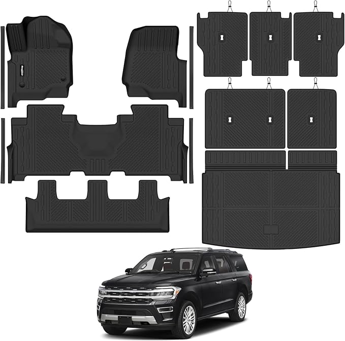 Floor Mats for 2018-2024 Ford Expedition Max 8 Seats/Bench Seats | Trunk Mat and Backrest Mat & Door Sill Guard All Weather TPE Protector Odorless Full Set Interior Accessories Floor Liners by Bingoliner