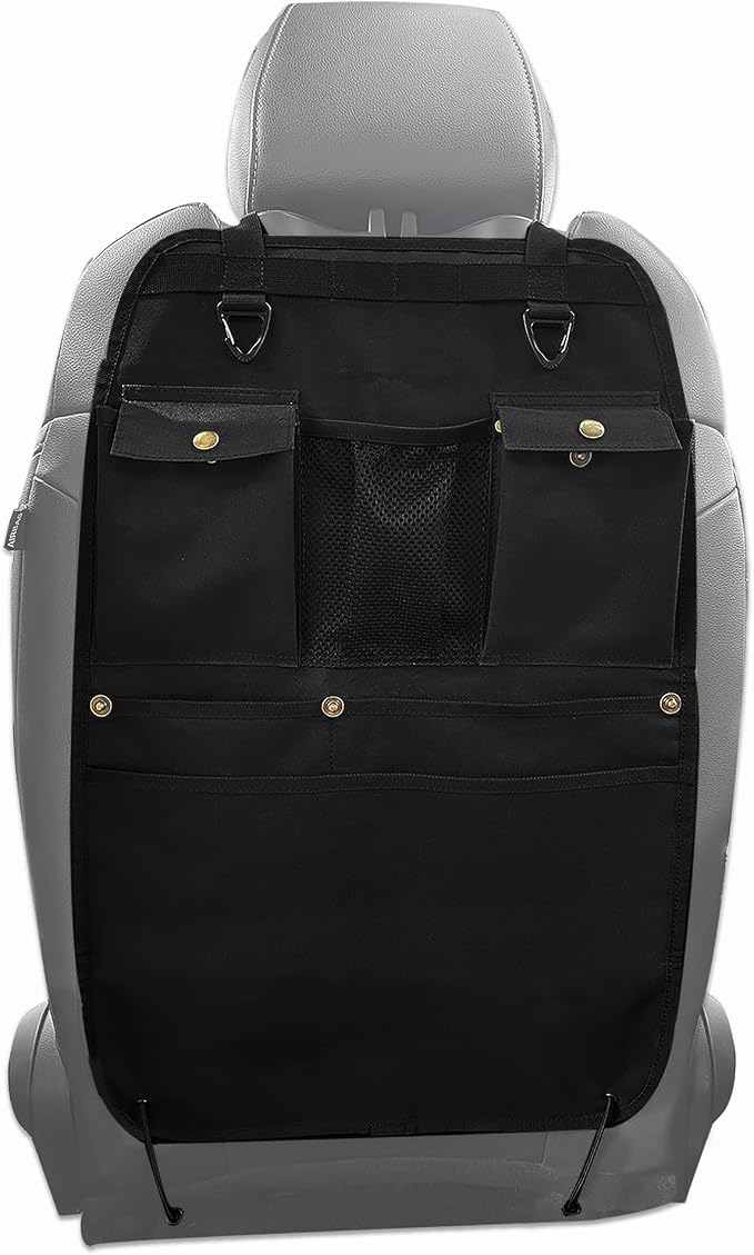 Black Car Seat Back Organizer with Multiple Pockets and Hooks by BEATUNEE