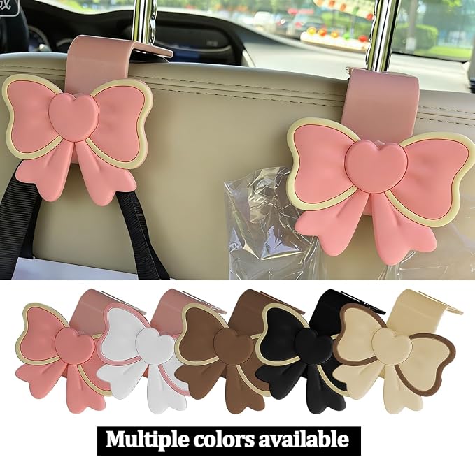 2PCS Car Seat Headrest Hook, Cute Bow Vehicle Backseat Storage Hanger Purse Handbag Organizer, Automotive Interior Seat Back Hook Holder for Umbrella Hat Bag, Universal for Vehicles (Black) - Image 5