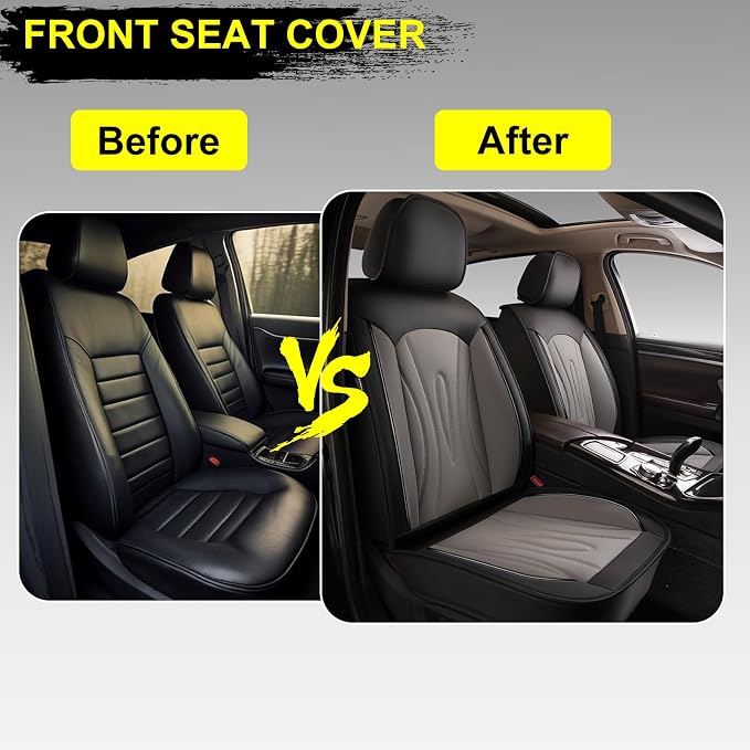 Front Seat Covers for Infiniti QX50 2018-2026 2027 Faux Leather | Waterproof Breathable Scratch Resistant 360° Wrap Airbag Compatible Easy Clean（2 Seats,Black & Grey) - Image 4
