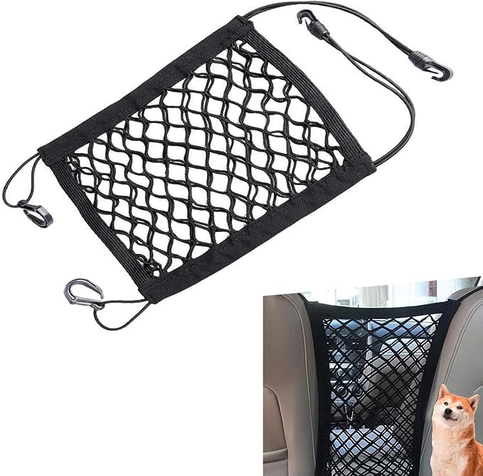 Car Pet Barrier Net, Double-layer Coarse Mesh Partition Between Front Seats, 11.4" x 10.2" Rear Seat Mesh Barrier with Storage, Universal for Most Cars, Trucks, SUVs (Black) by Unknown