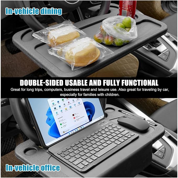 Car Steering Wheel Desk, Multifunctional Auto Seat Stand Trays for Eating and Working, Double Sided Design Steering Wheel Table Desk for Laptop, Food, Car Accessories (Blue) - Image 4