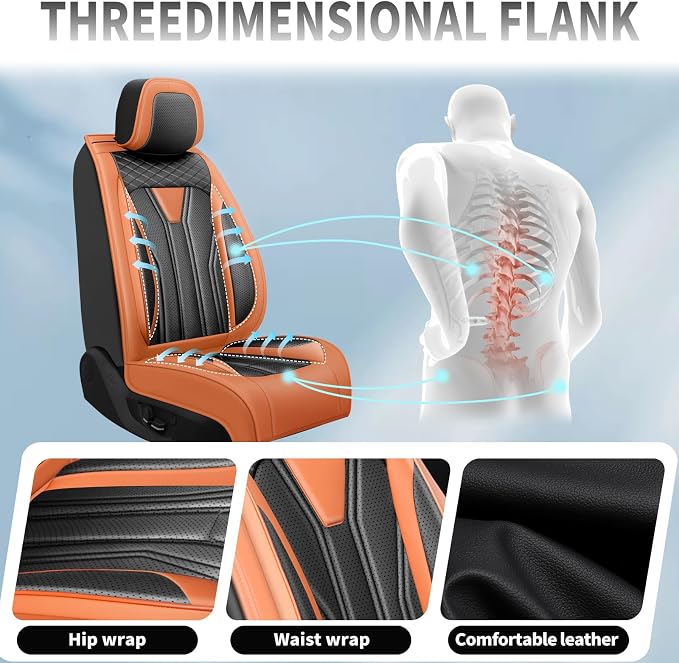 Fit Sentra Car Seat Covers Premium Leather for Nissan Sentra 2008-2025 2026. Waterproof， Breathable, Scratch-Resistant & All-Weather Seat Cushion Protector（2 Front Seats,Orange&Black - Image 7