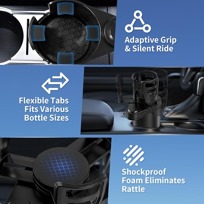 2 in 1 Car Cup Holder Expander, Adjustable Base (2.6-3.9") Dual Cup Holder Extender for Car, Universal Large Drink Holder Adapter Fits 32/40 oz Yeti, Hydro Flask, Mugs & Bottles, 360° Swivel - Image 6