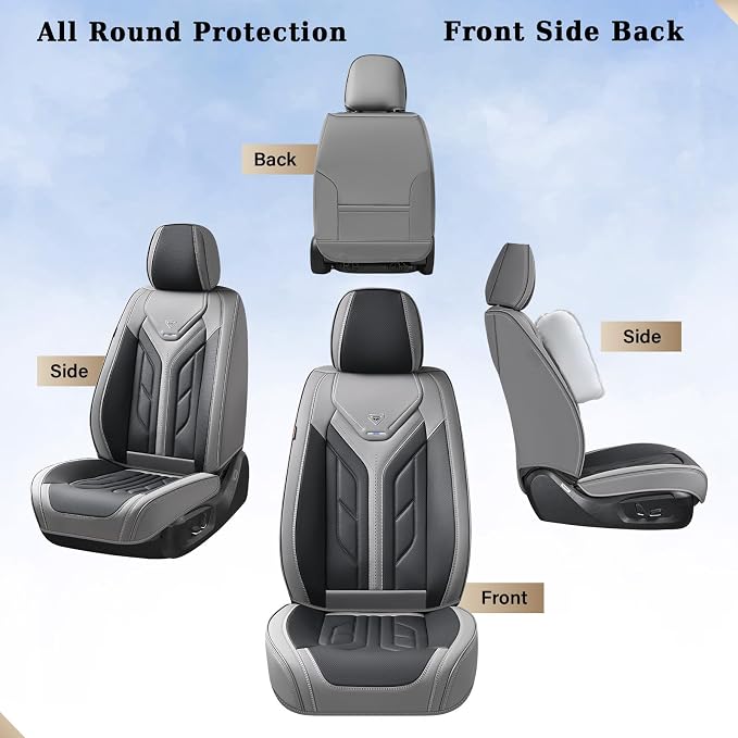 Coverado Seat Covers, Car Seat Covers Front Seats, Leather Seat Covers for Cars, Automotive Seat Covers Car Seat Protector Car Seat Cushion Universal Fit for Most Sedans SUV Pick-up Truck(Gray&Black) - Image 6