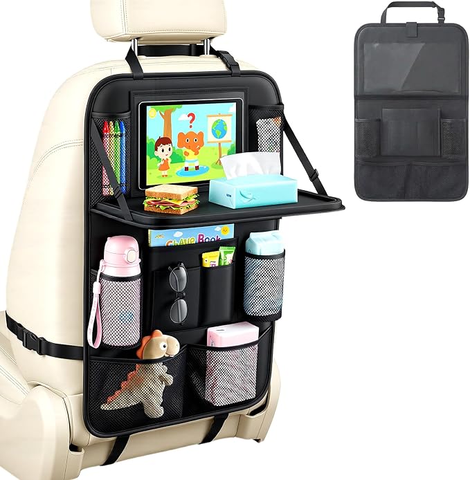 Car Backseat Organizer with Foldable Table Tray & Touchable Tablet Holder | Oxford Fabric,11 Large Capacity Storage Pockets.Kick Mat Protector for Family Road Trip Travel by Yoobao