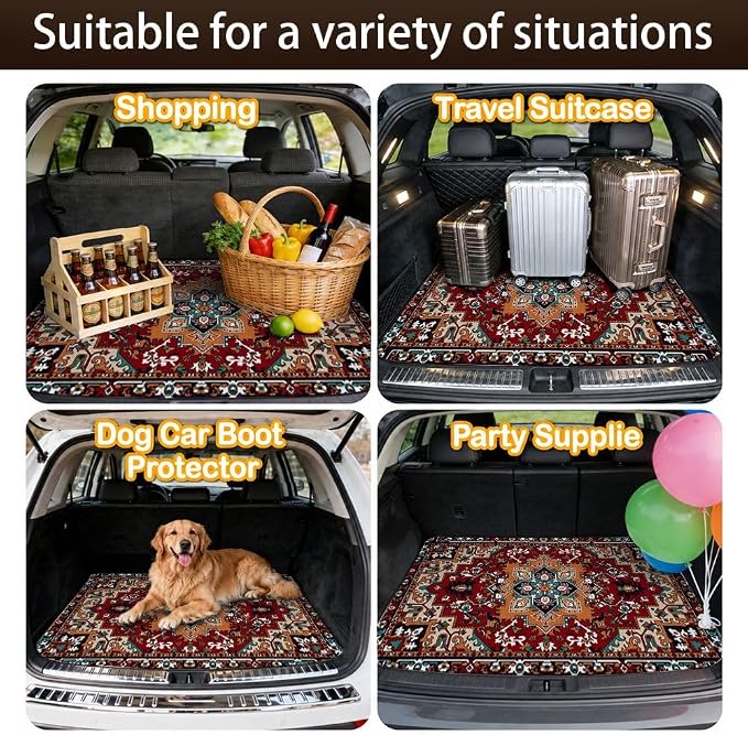 Car Trunk Mat for SUV, 31"x47" Colorful Persian Cargo Liner Protector | All Weather Universal Cargo Liners for Dogs, Car Accessory for SUVs/Sedan/Wagons, Durable Non-Slip Washable Rear Cargo Mat - Image 7