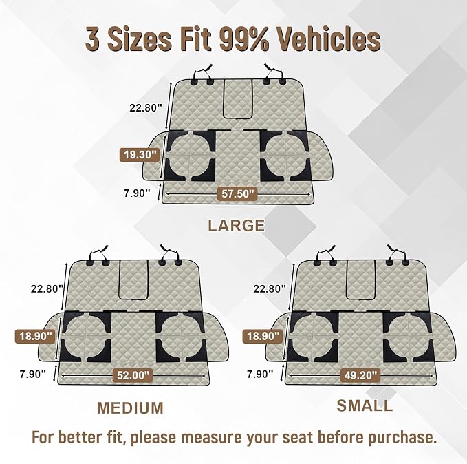 Pet Bench Seat Covers for Mid-Size Sedans and SUVs, Heavy Duty Nonslip Car Seat Protector for Child Car Seat, Waterproof Back Seat Covers for Dogs and Kids, Armrest & Seatbelt Access(Beige) - Image 7