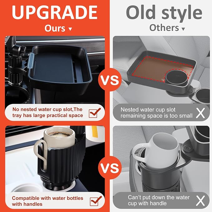 Car Large Cup Holder Expander, 4-in-1 Cupholder Extender with Phone Holder & Swivel and Detachable Snack Food Tray Table for Eating, Travel Essentials for Road Trips for Driver. Model F - Image 7