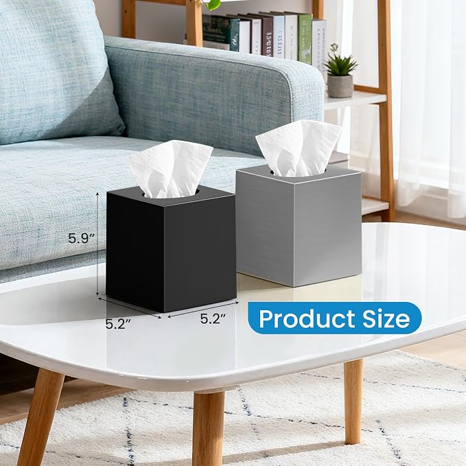 2 Pack Tissue Box Cover, Square Acrylic Tissue Holder Non-Slip Base,Sliver | modern,non-slip,easy to refill,compatibility for tissue & rollsfor bathroom countertops,dressers,night stand,parlors,office - Image 7