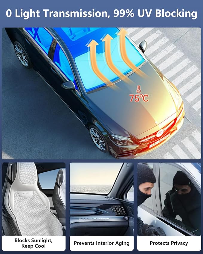 Windshield Sun Shade Umbrella for Car, Foldable Car Windshield Sunshade UV Block Heat Insulation, Fits Sedan SUV Truck, Compatible with Camry Accord Civic CRV Model Y Ideal Gifts for Men & Women - Image 7