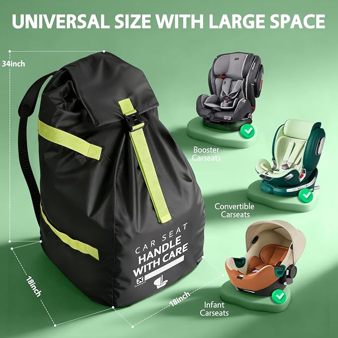 Upgrade Car Seat Travel Bag for Airplane: Backpack Carseat Bags Fit Graco | Car Seat Cover with Shoulder Handle for Airport Fit All Carseats, Infant Carriers Booster Seats Like Doona, Travel Essentials - Image 5