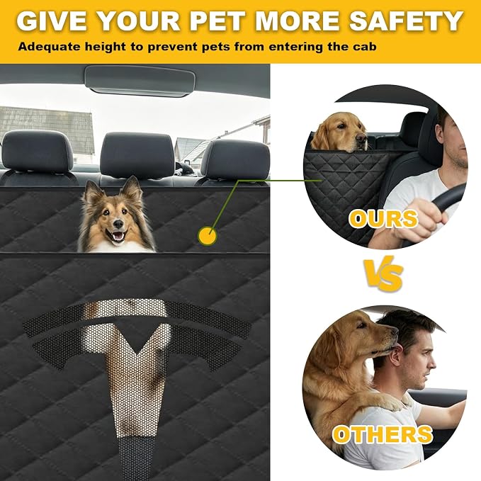 Nanaholy Dog Car Seat Cover for Tesla Model Y & Model 3 Back Seat Cover Waterproof Hammock, 600D Heavy-Duty Scratch-Resistant Non-Slip Pet Seat Protector with Side Flaps & Breathable Mesh Window - Image 5