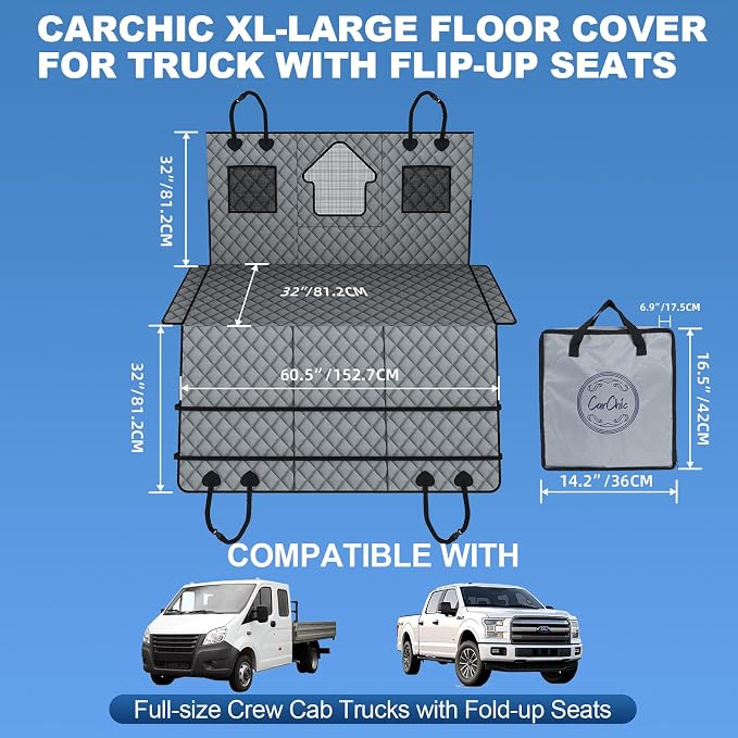 Dog Car Seat Cover for Back Seat - Waterproof Pet Hammock with Embedded Insert Door Protectors (XLarge for Crew Cab Truck with Fold‑Up Seat) - Image 7
