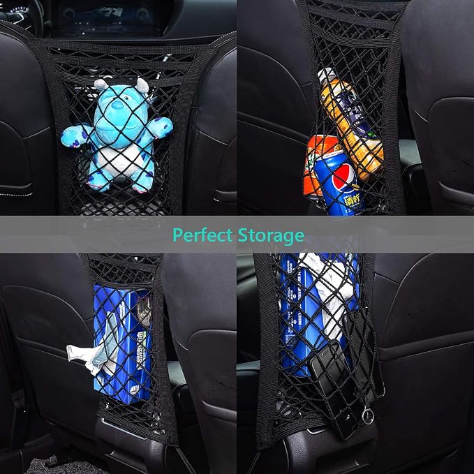 Dog Car Net Barrier 3 Layers with Auto Safety Mesh Organizer, Universal Stretchable Pet Barrier Backseat Storage Mesh Bag Dog Car Divider Net for Cars, SUVs-Drive Safely with Children and Pets - Image 7