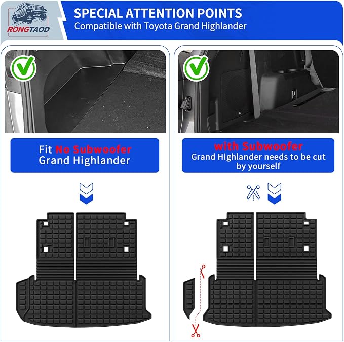 Rongtaod Floor Mats Set for 2024-2026 Toyota Grand Highlander 8-Seater | Trunk Mat with Backrest Mat Cargo Mat Cargo Liner 2nd Row Kick Mats TPE All Weather Grand Highlander Accessories - Image 7