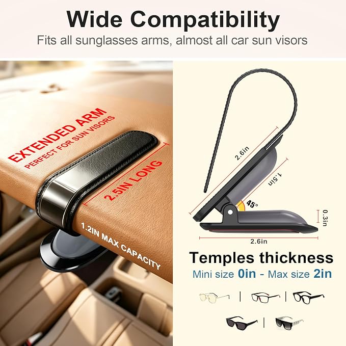 Veharvim Sunglass Holder for Car, 2 Pack, Secure Metal Clip | One-Handed Operation, Gentle & Secure Hold, Silicone Padded, Universal Fits Sunglass and Car Visor - Image 5