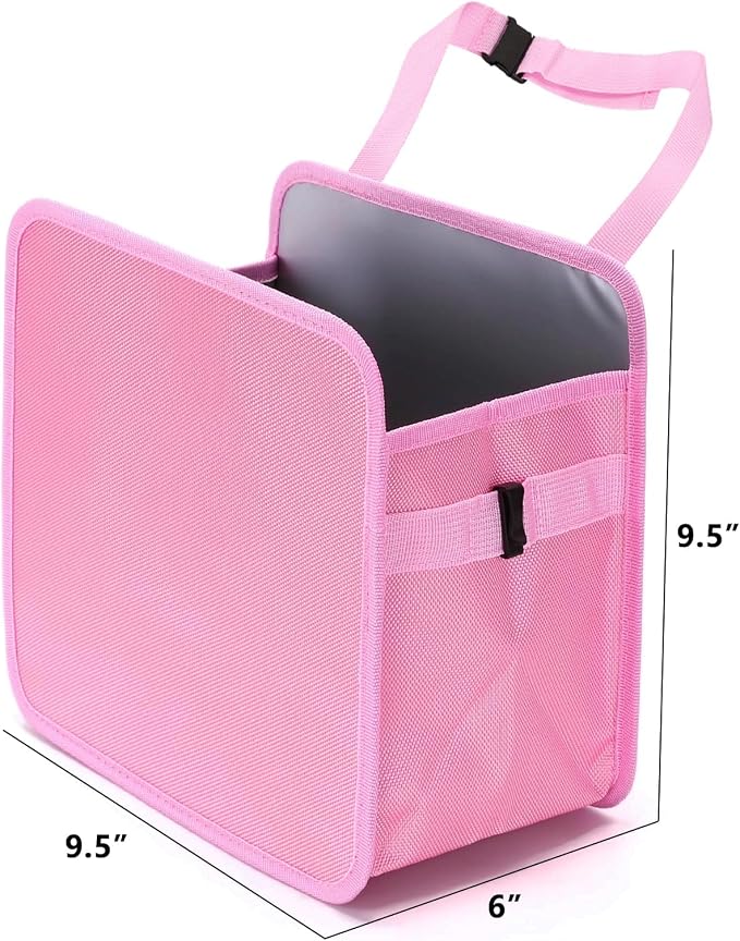 Ginsco 2 Gallons Open-Top Car Trash Can, Hanging Car Trash Bag with Water-Proof PEVA Liner, Stand Car Trash Bag Foldable Car Storagge Bag for Cars SUV Truck (Pink) - Image 2