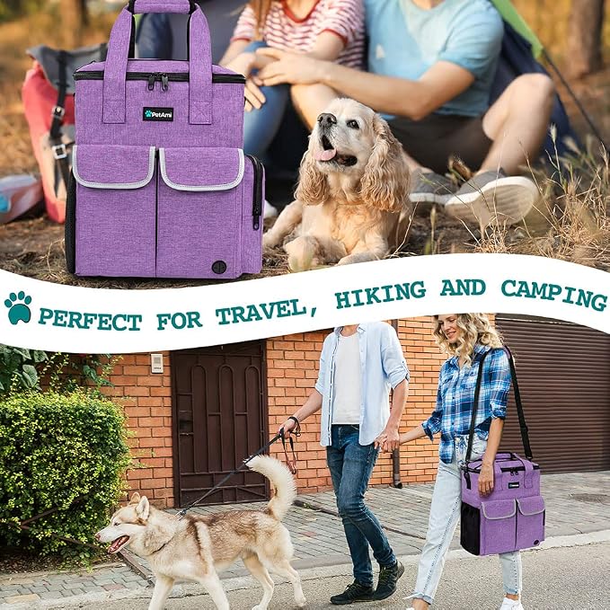 PetAmi Dog Travel Bag Pet Supplies Accessories Organizer for Traveling, Camping, Weekend; Cat Pet Travel Bag Kit Includes 2 Food Storage Containers, 2 Collapsible Bowls, 1 Feeding Mat (Purple) - Image 6