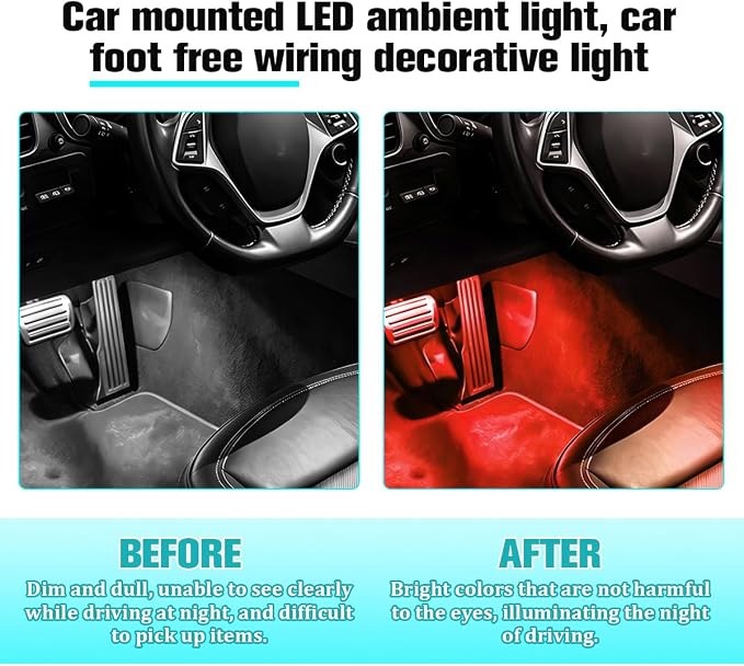 Car Interior LED Light, 4-in-1 USB Port Vehicle Under Dash Ambient Neon Lighting Decoration, Automotive Inside Foot Well Atmosphere Lamp, Universal Fit (Red) - Image 5