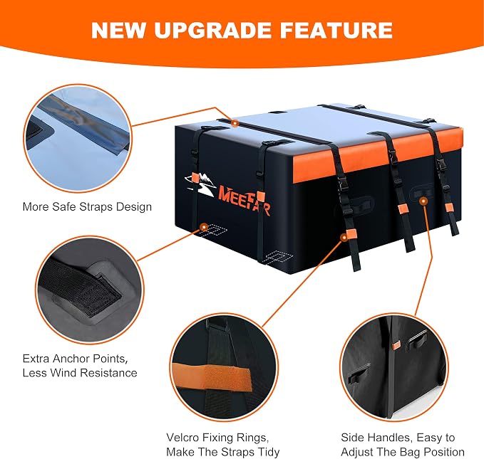 Car Roof Bag Rooftop Cargo Carrier Bag Waterproof 21 Cubic Feet roof Cargo | Soft Shell Luggage rack bag for All Vehicle with/Without Rack,Includes Anti-Slip Mat,10 Reinforced Straps,6 Door Hooks,Lock - Image 3