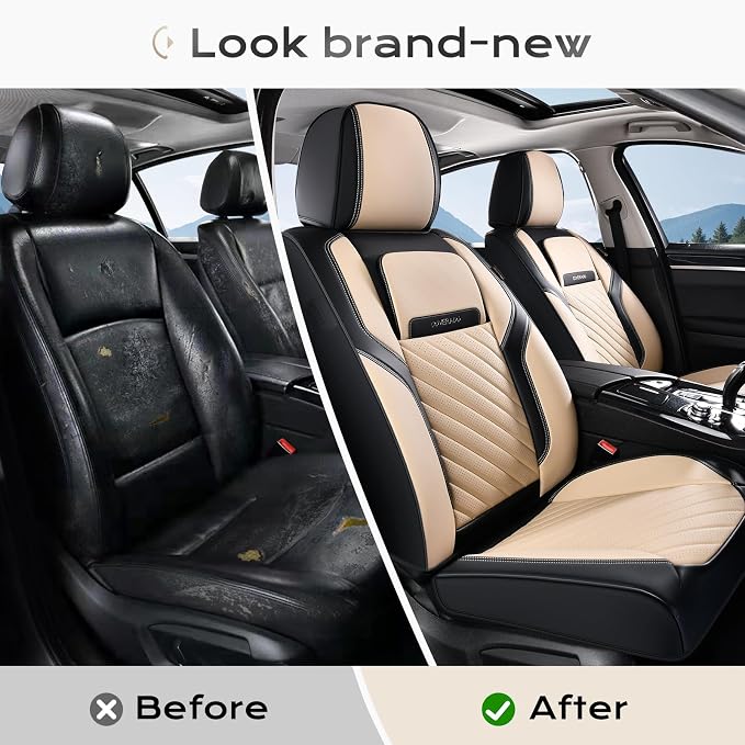 Coverado Car Seat Covers Front Set, Luxury Nappa Leather Seat Covers Universal Fit Waterproof Non-Slip Breathable Automotive Seat Protectors for Cars, SUVs, Trucks - Image 6