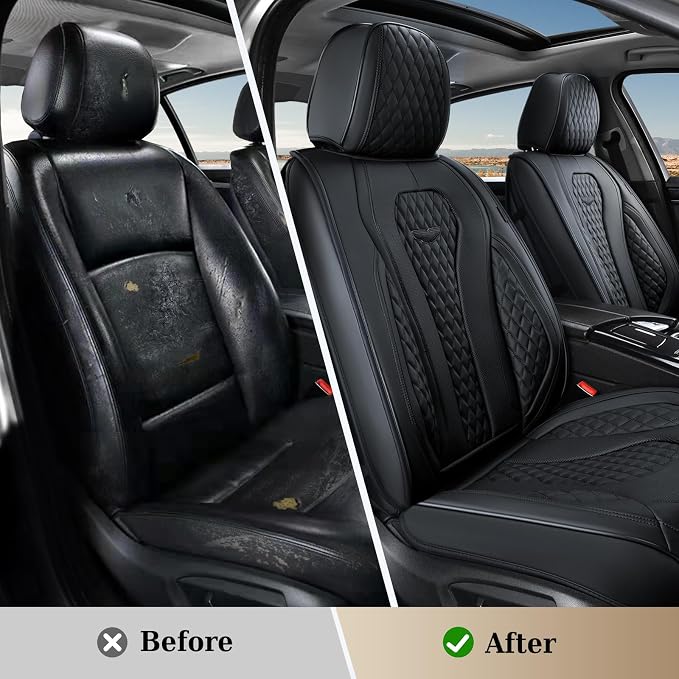 Coverado Back Seat Covers, Waterproof Car Protectors, Black Leather Seat Covers, 3-Piece Automotive Seat Covers for Back Seats Universal Fit for SUVs & Cars, All-Weather Protection - Image 4
