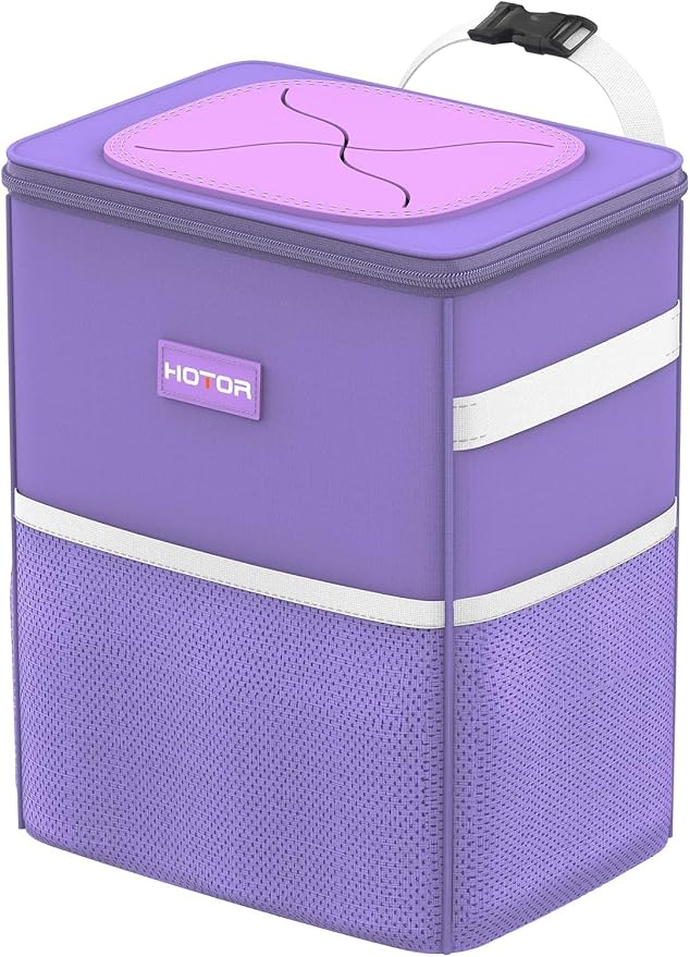 HOTOR Car Trash Can, Compact Waterproof Organizer, Leak-Proof Bin, 2-Gallon | Purple, Multifunctional Car Accessory with Adjustable Straps & Magnetic Snaps for Interior Car Storage by HOTOR