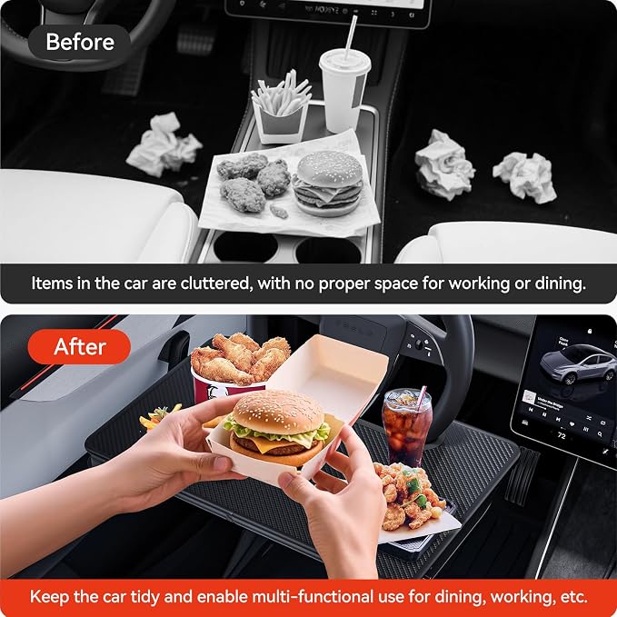 YONZEE 2-in-1 Car Steering Wheel Desk Tray & Car Seat Gap Filler Organizer – Foldable Carbon Fiber Look Table for Laptop, Eating Food, Writing – for Standard Round Steering Wheels - Image 6