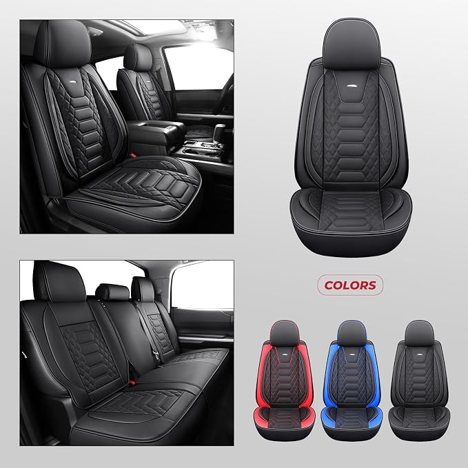 FREESOO for Toyota Tundra Seat Covers 2007-2021 Crewmax Cab 2 Front Set | 2pcs, Custom Fit, Airbag Compatible, Premium Waterproof Leather, for Truck Toyota Tundra Accessories, Black - Image 5