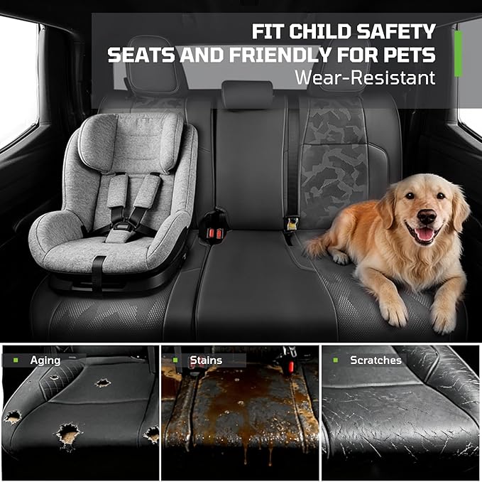 Car Seat Covers Fit for Toyota Tacoma 2024-2026 Double/Crew Cab,Black | Custom Faux Leather Full Set,Waterproof & Wear-Resistant Seat Cover,Fits Tacoma 4th Gen SR,SR5,TRD Sport,TRD Off-Road,Limited - Image 6