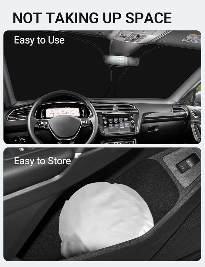 Proadsy Custom Fit Car Windshield Sun Shade for 2018-2024 Volkswagen Tiguan | 240T Heat Shield, Drops Temp 54°F, Blocks 99% UV, Prevents Dashboard Cracking, Summer Parking & Beach Trips, Easy Twist-Fold - Image 9