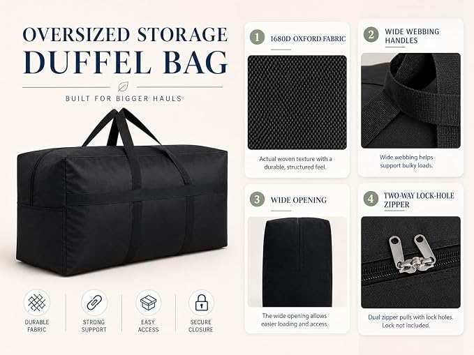 YiKitHom Extra Large Storage Duffle Bag with Zippers and Handles, Big Foldable Duffle Bag for Travel Blue 80L - Image 4